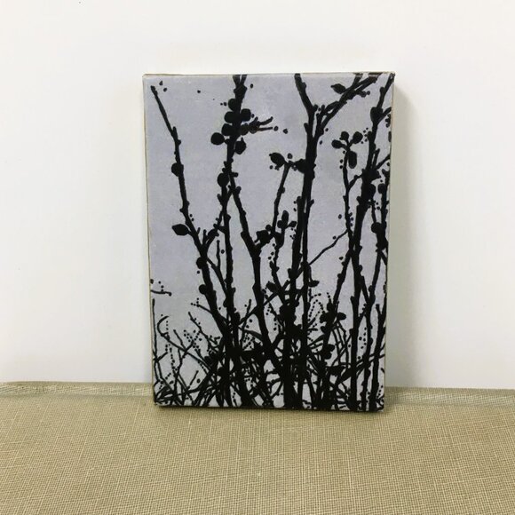 Miniature Rectangle Gray Black Stippled Branches Ink Drawing on Canvas Wall Art - Picture 7 of 16